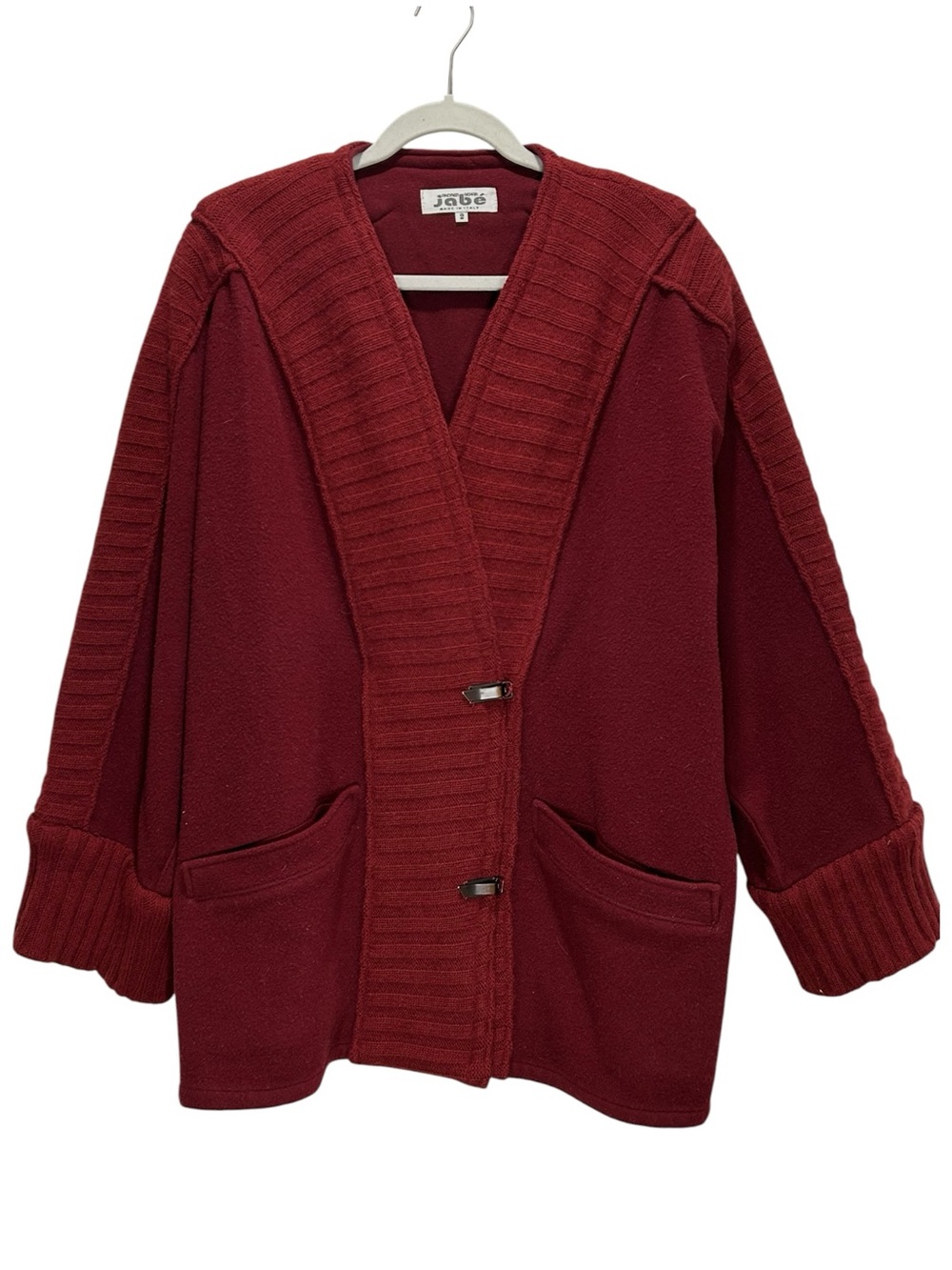 VTG 1980s Andrea Behar Jabé Italy Burgundy Felted Wool Jacket - Extra Small
